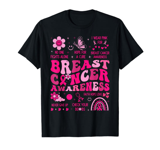 Groovy Breast Cancer Awareness Support Squad Women Girl Pink T-Shirt