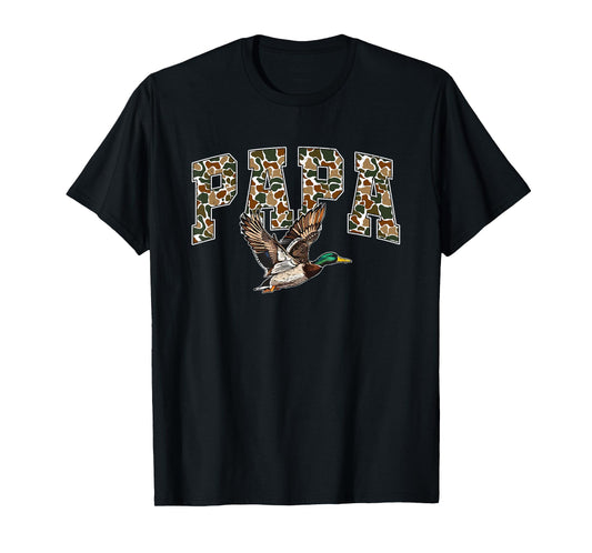 Mallard Duck Hunting Papa Retro Camouflage Dad Fathers Day T-Shirt