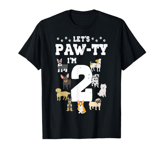 Let's Pawty I'm 2nd Birthday Puppy Dog Theme 2 Year Old T-Shirt