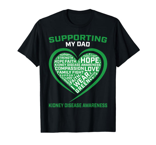 Green Ribbon Dad Kidney Disease Awareness Support Products T-Shirt