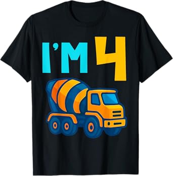 4th Birthday Cement Mixer Truck Concrete Lover I'm 4 Four T-Shirt