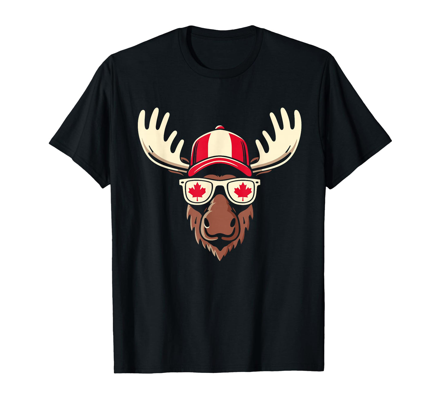 Canada Day Canadian Flag Maple Leaf Moose Sunglasses T-Shirt
