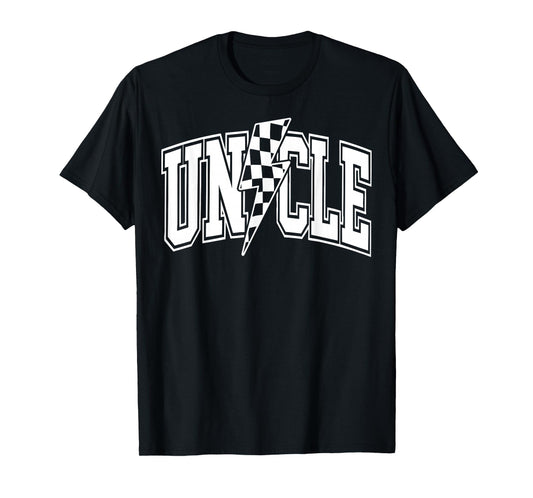 Uncle Lightning Bolt Checkered Varsity Dad Uncle Fathers Day T-Shirt