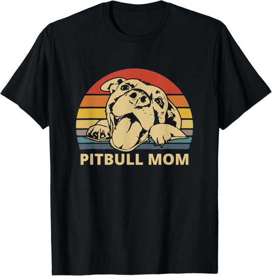 Vintage Pitbull Mom | Happy smiling Pitbull Mom on Sunset T-Shirt