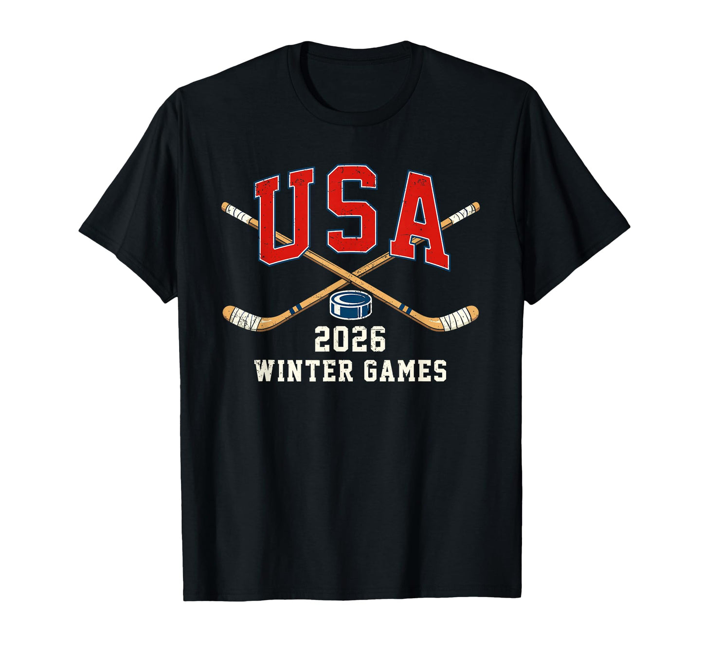Ice Hockey 2026 Sticks US Flag Patriotic Player Men Boys Kid T-Shirt