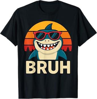 Funny Bruh Shark With sunglasses Meme T-Shirt