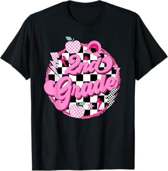 2nd Grade Teacher Women Retro Checkered First Day of School T-Shirt