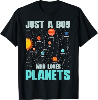 Just A Boy Who Loves Planets Solar System Kids Space Science T-Shirt