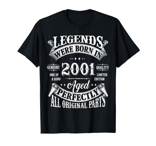 24th Birthday Tee 24 Years Old Vintage Legends Born In 2001 T-Shirt