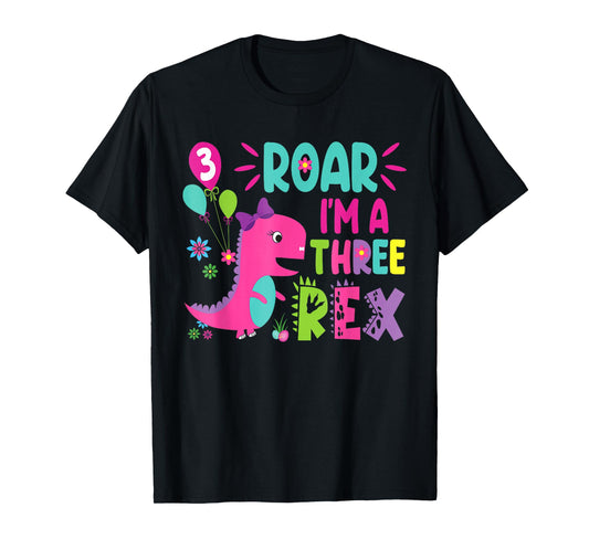 3rd Birthday Dinosaur Girl T-Rex Matching Family Party Three T-Shirt