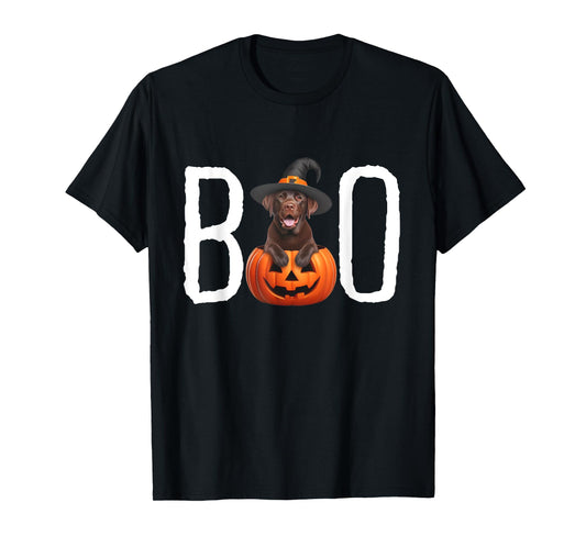 Chocolate Lab Puppy Pumpkin BOO Witch Hat Dog Halloween Dog T-Shirt for Men Women