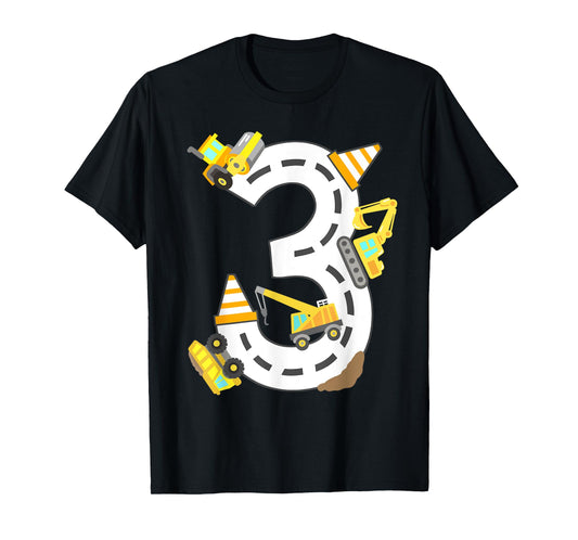 3rd Construction Birthday Party Excavator Boys 3 Years Old T-Shirt