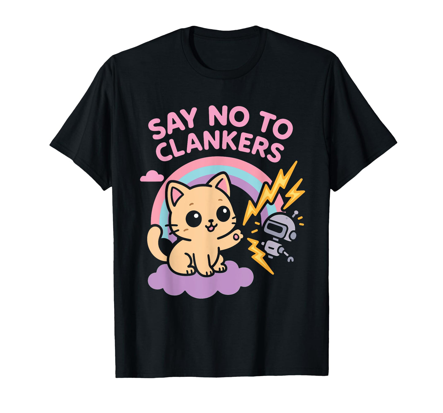 Say No to Clankers Anti AI Robots Cute Kitten Rainbow T-Shirt