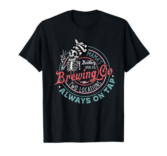 Retro Mama's Boobery Brewing Co Funny Breastfeeding Skeleton T-Shirt