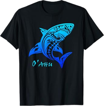Oahu, Hawaii Vintage Tribal Shark Vacation T-Shirt