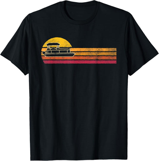 Vintage Style Pontoon Boat Silhouette Retro Boating 90s T-Shirt