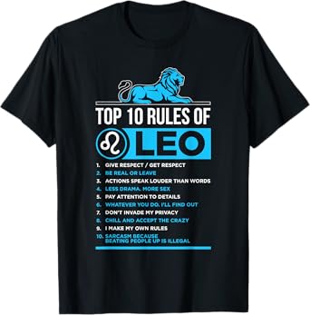 Top 10 Rules Leo Zodiac Sign Facts Traits Horoscope Funny T-Shirt