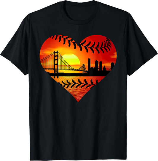 US San Francisco Baseball Patriotic Baseball Vintage Heart T-Shirt