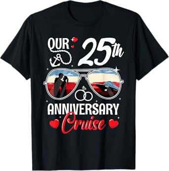 25th Wedding Anniversary Cruise Vacation Husband Wife Couple T-Shirt