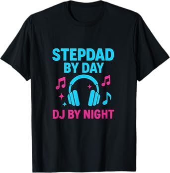Stepdad Day DJ Night Cyan Magenta Graphic T-Shirt