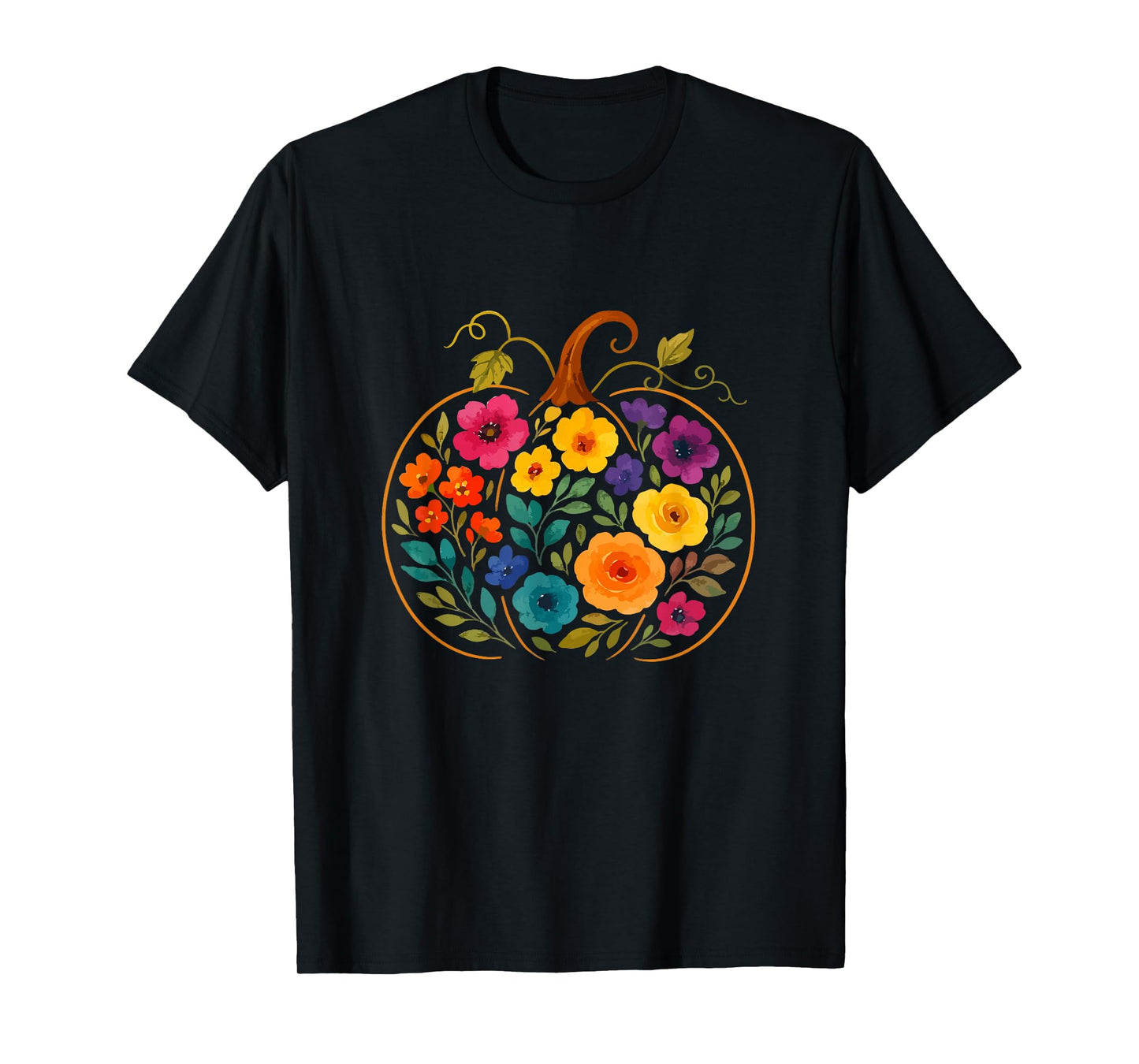 Colorful Flowers Pumpkin Shape Thanksgiving Farmer Farming T-Shirt