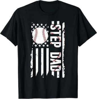 Baseball Step Dad Of A Baseball Player Stepfather US Flag T-Shirt