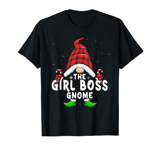 Girl Boss Gnome Buffalo Plaid Matching Family Christmas T-Shirt