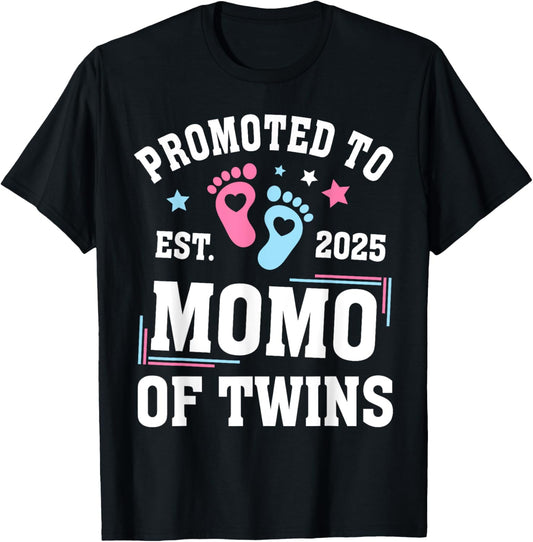 Promoted To Momo Of Twins Est 2025 Gender Reveal T-Shirt