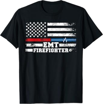 EMT Firefighter American Flag Proud Firefighter EMT T-Shirt