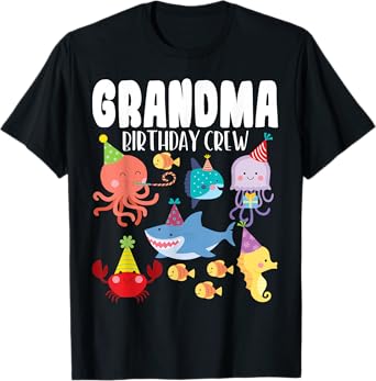 Cute Sea Animals Ocean Creatures Party Grandma Birthday Crew T-Shirt