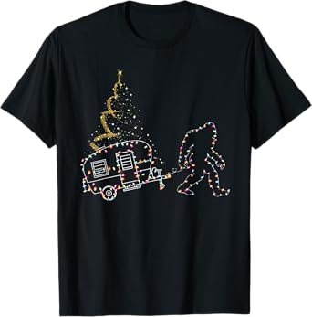 Bigfoot With Camping Car Light Christmas T-Shirt