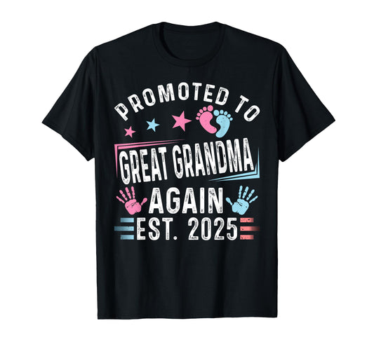 Promoted To Great Grandma Again Est. 2025 Vintage Grandma T-Shirt