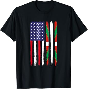 Basque Roots Half American Flag Patriotic Basque Women Girls Kids Men T-Shirt