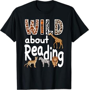 Zoo Animals Wild About Reading Books Reader Lover Librarian T-Shirt