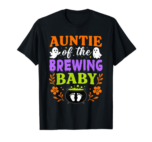 Auntie of Brewing Baby Halloween Theme Spooky Baby Shower T-Shirt