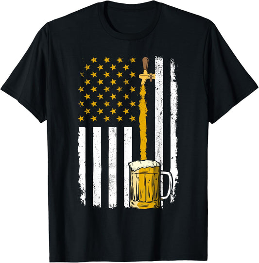 Pouring Beer American Flag Vintage 4th of July Craft Brewery T-Shirt