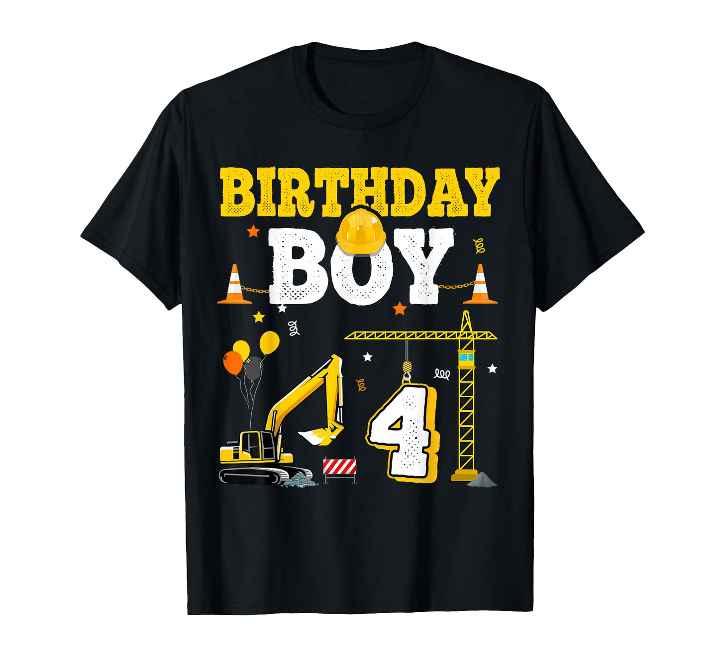 4th Birthday Boy 4yr Construction Excavator Four Years Old T-Shirt