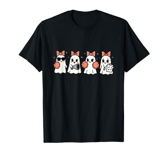 Coquette Ghost Halloween Cheerleader Club Teacher Womens T-Shirt