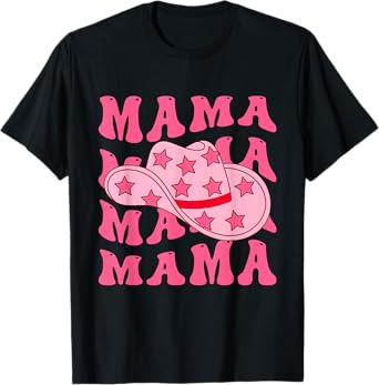 Pink Cowboy Hat Western Cowgirl Mama Groovy Country Mom T-Shirt