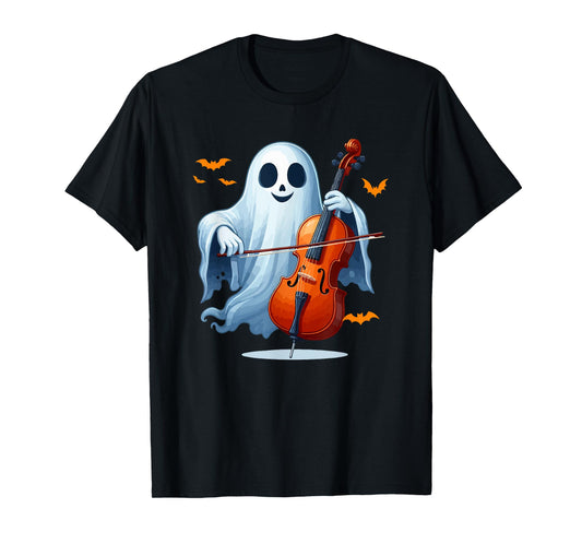 Boo Ghost Playing Cello Halloween Musical Instrument T-Shirt
