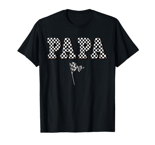 Papa Birthday Boy Girl Racing Car Flag Matching Family T-Shirt