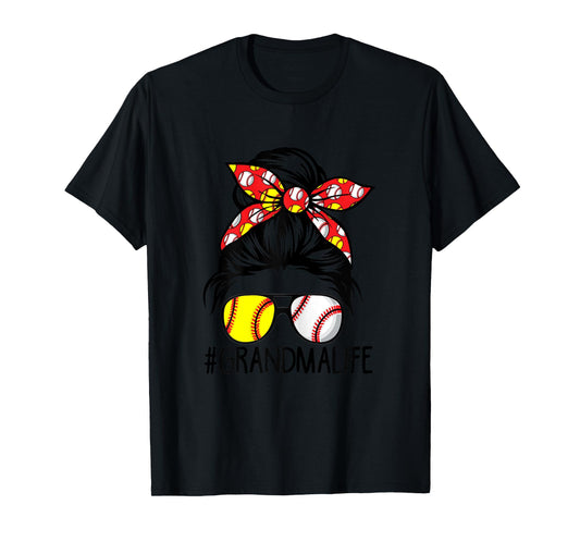 Dy Messy Bun Mothers Day Softball Baseball Grandma Life T-Shirt