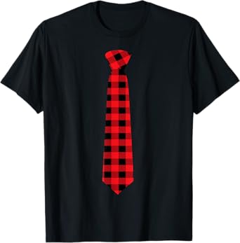 Christmas Gift for Men Dad Family Buffalo Plaid Check Tie T-Shirt