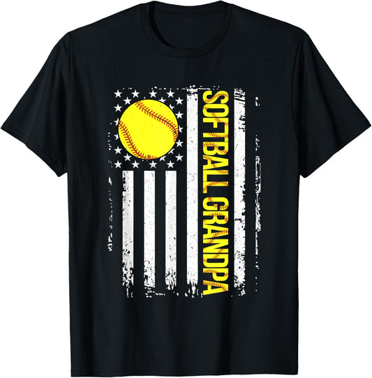 Softball Grandpa American Flag Vintage ic Game Day T-Shirt