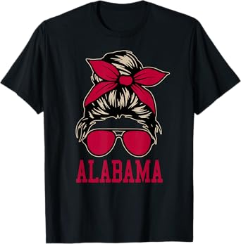 Alabama Women Girl Mom Messy Bun Hair. T-Shirt