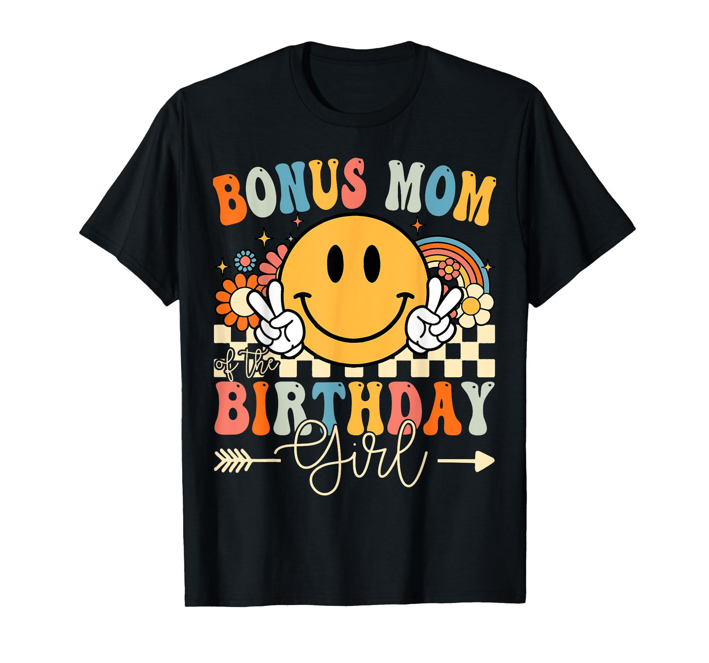 Bonus Mom Of The Birthday Girl Groovy Retro Vintage T-Shirt