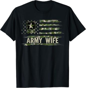 Vintage Army Wife With Camo American Flag For Veteran Gift T-Shirt