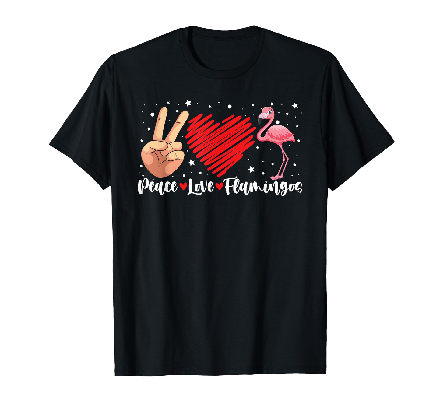 Peace Love Flamingo Hand Sign Heart Flamingo Lovers T-Shirt
