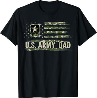 Vintage U.S Army Dad With Camo American Flag Veteran Gift Women Kids Men T-Shirt