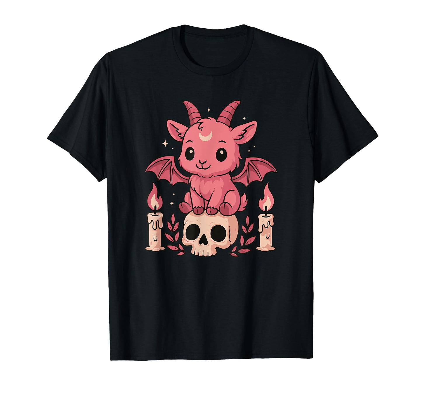 Kawaii Pastel Goth Cute Creepy Goat Bat Skeleton T-Shirt